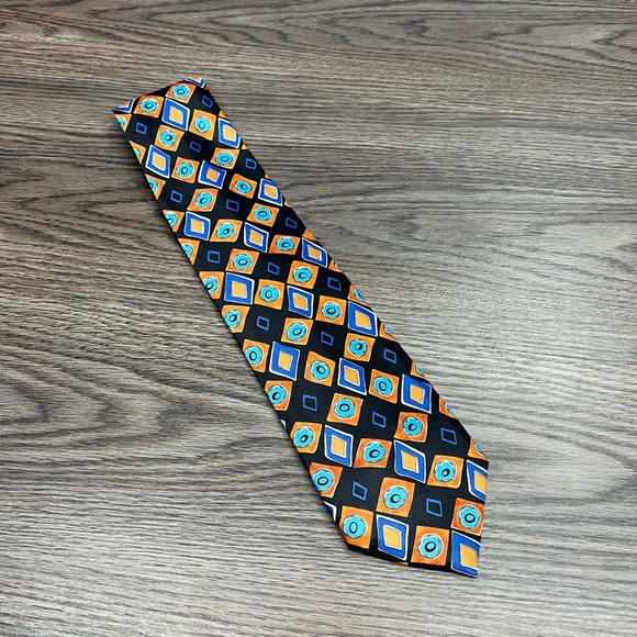 Rene Chagal Black, Orange, Blue & Gold Pattern Tie